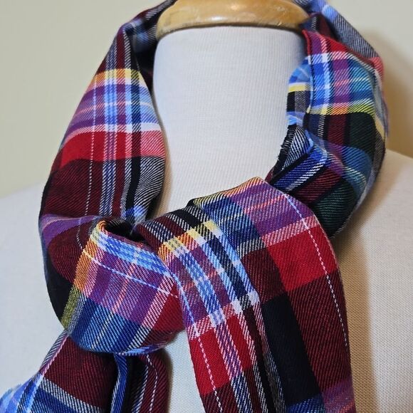 Polo Ralph Lauren Unisex Plaid Cotton Scarf Fringe Multicolor Preppy Academia - Picture 10 of 11